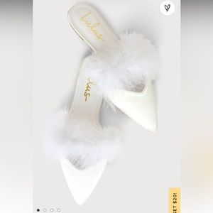 Lulus Satin Feather Pointed-Toe Wedding Mules